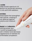 Infographic showing Krī SPF30 Mineral Sunscreen tube and listing key ingredients: Zinc Oxide for broad-spectrum UV protection, Ceramides for skin barrier, and Bisabolol and Allantoin to reduce redness.

Ceramides
Essential lipids that strengthen the skin barrier, creating a robust defense against pollutants and moisture loss.

Bisabolol and allantoin
A soothing power duo that works synergistically to calm irritation and decrease the appearance of redness for a comfortable complexion.